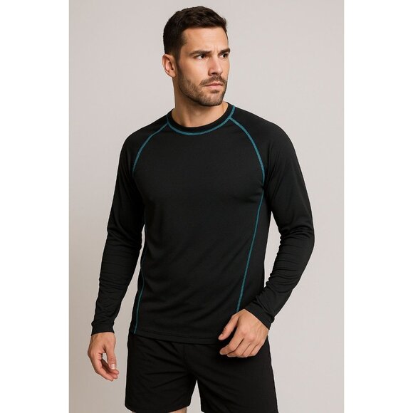Layer 8 Performance Qwick-Dry Long Sleeve Base Layer Top – Black with Teal - Picture 1 of 7